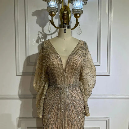 Luxury Arabic Tiffny Mermaid Beaded Evening Dresses Gowns  LA72288A