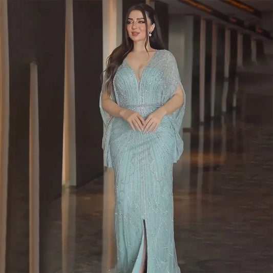 Luxury Arabic Tiffny Mermaid Beaded Evening Dresses Gowns  LA72288A