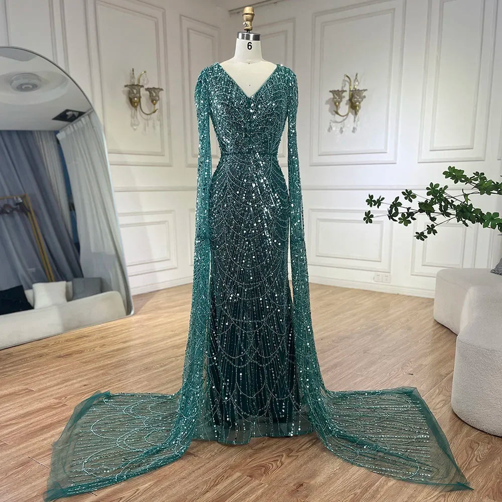 Luxury White Feather Evening Dress with Cape Sleeves LA72160