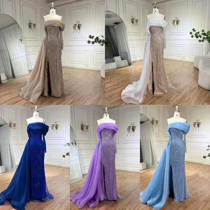 Serene Hill Blue Mermaid Elegant One Shoulder Evening Dresses Gowns Luxury Pearls Beaded For Women Wedding Party 2025 LA72244