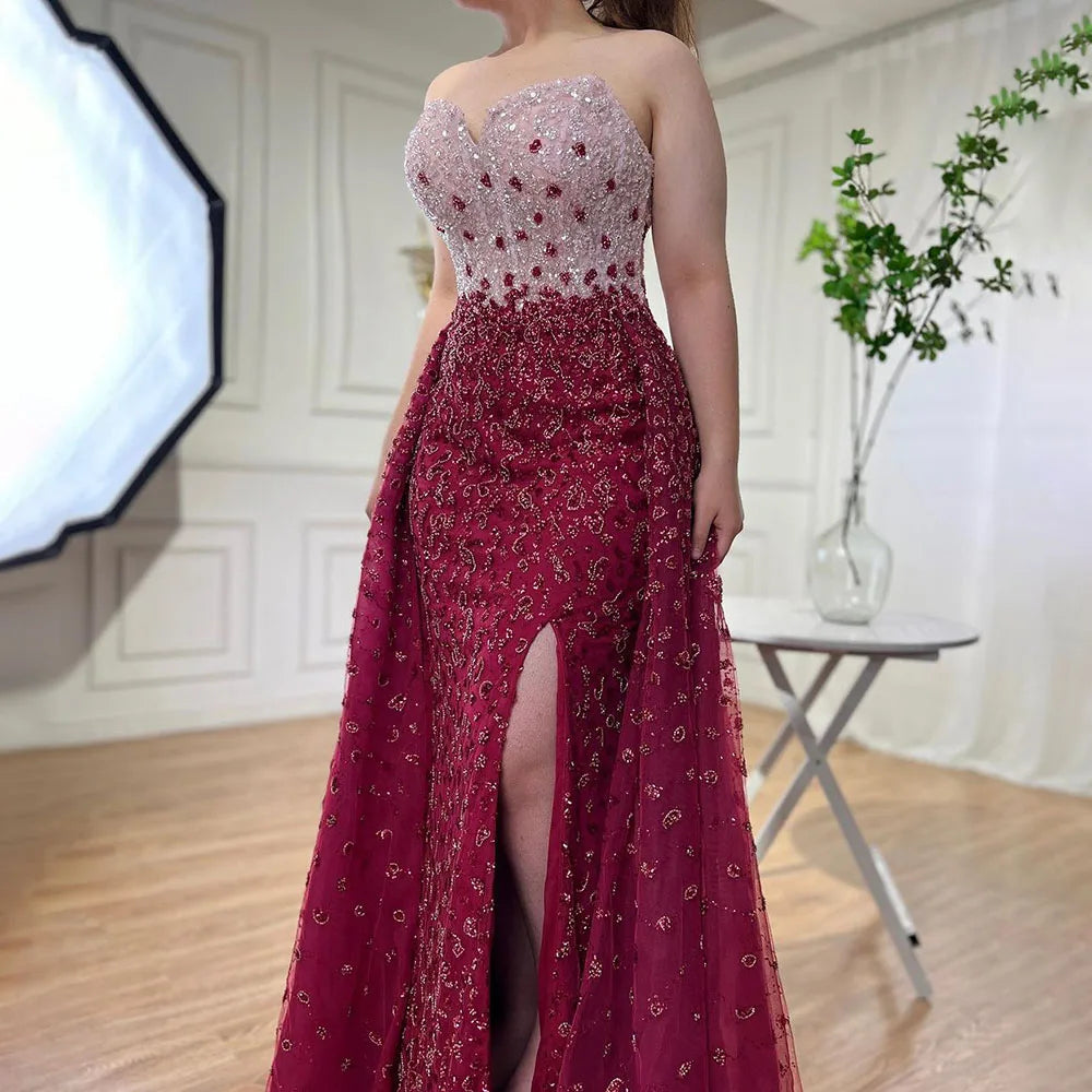 Serene Hill Blue Mermaid High Split With Skirt Sweetheart Beaded Party Dresses Formal Women Evening  LA71796