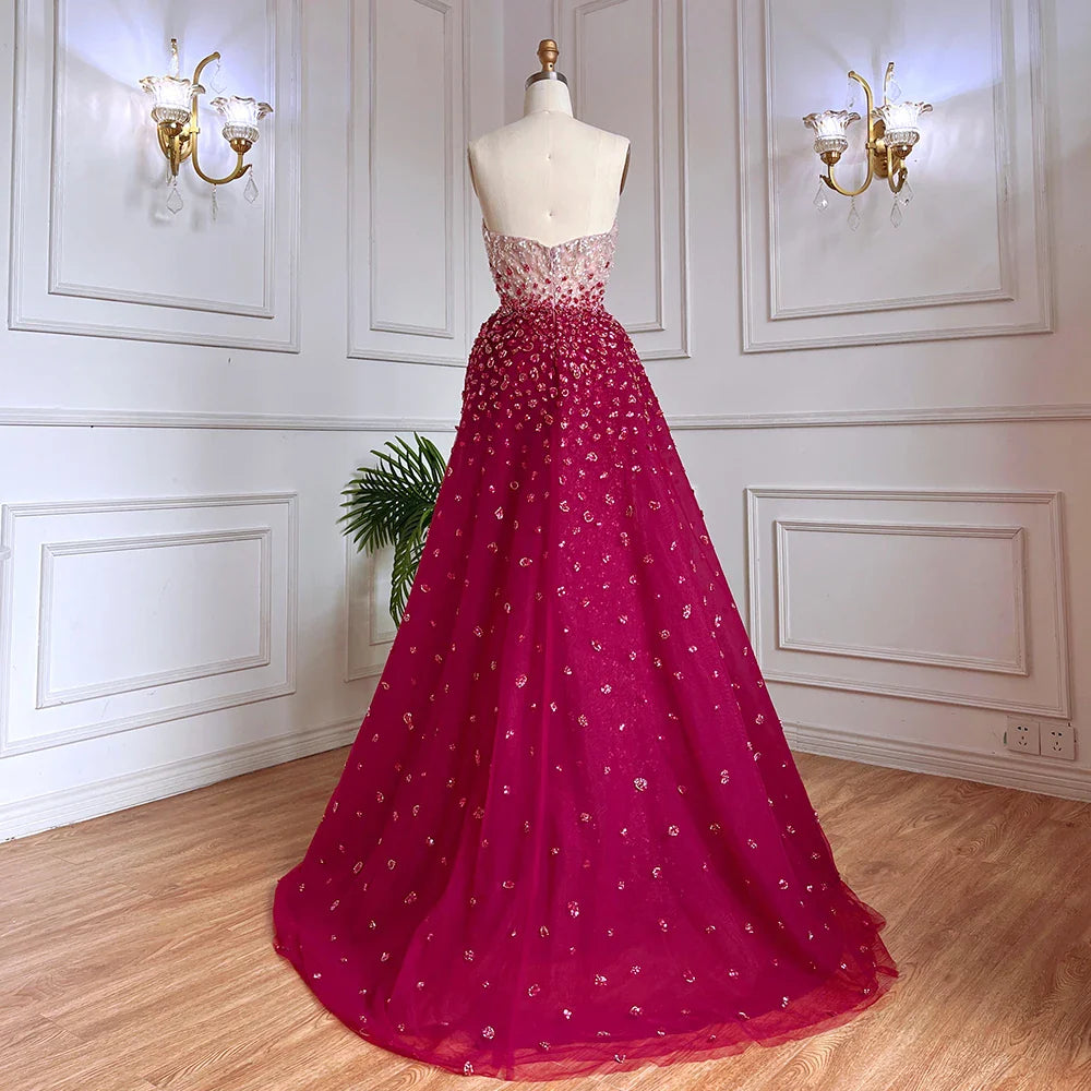 Serene Hill Blue Mermaid High Split With Skirt Sweetheart Beaded Party Dresses Formal Women Evening  LA71796