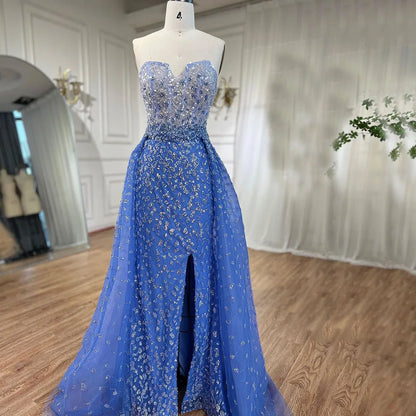 Serene Hill Blue Mermaid High Split With Skirt Sweetheart Beaded Party Dresses Formal Women Evening  LA71796