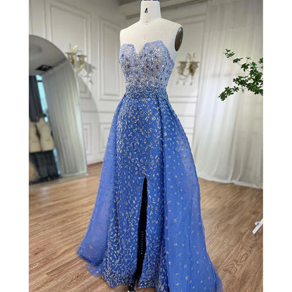 Serene Hill Blue Mermaid High Split With Skirt Sweetheart Beaded Party Dresses Formal Women Evening  LA71796