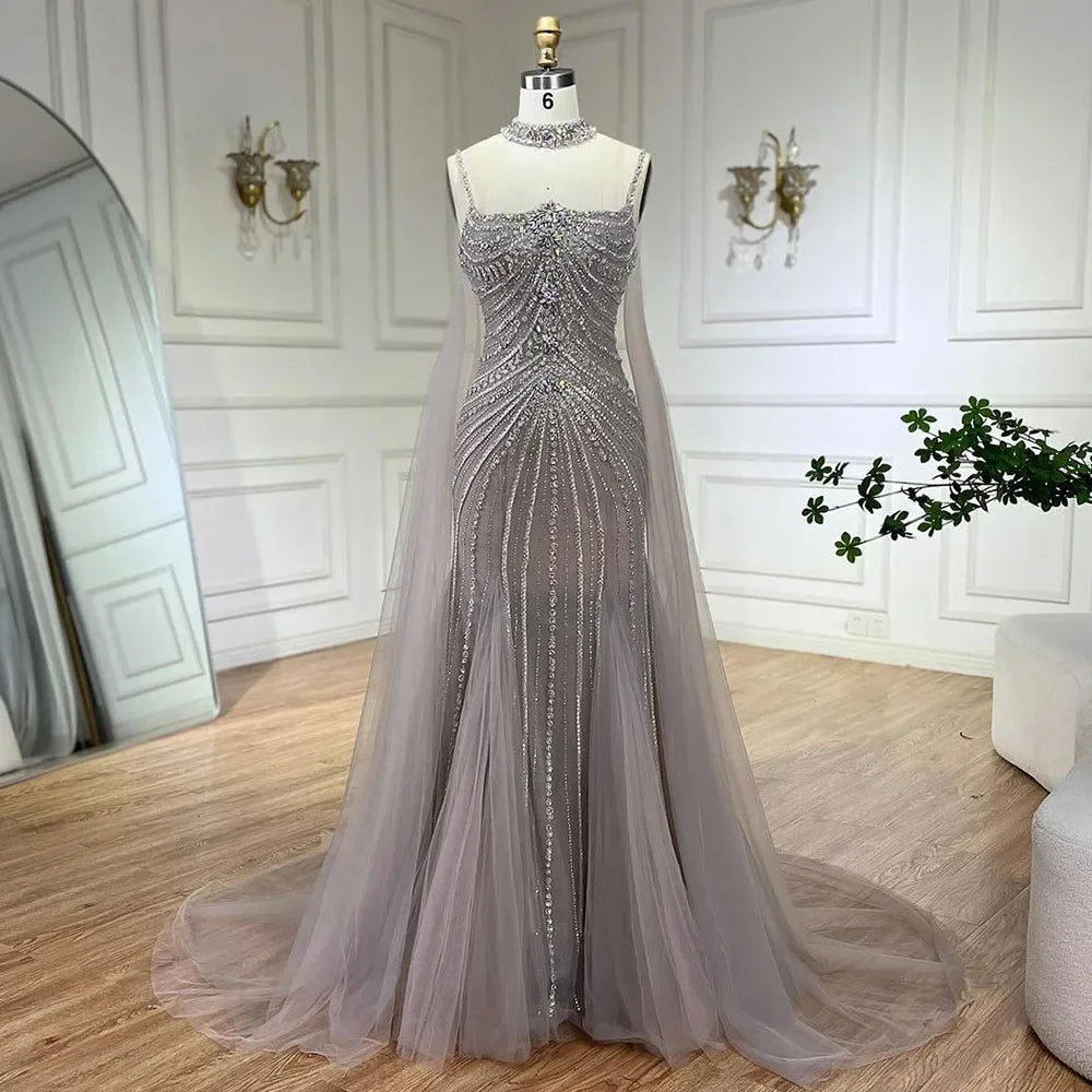 Luxury Navy Blue Mermaid Evening Dress with Chocker Cape LA72440