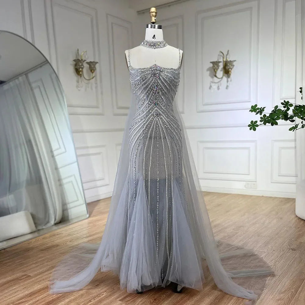 Luxury Navy Blue Mermaid Evening Dress with Chocker Cape LA72440