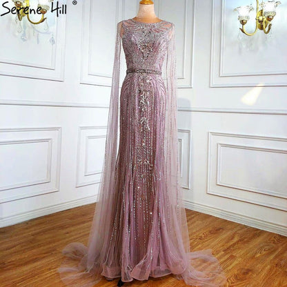 Luxury Brown Beaded Mermaid Evening Dress with Cape Sleeves LA70638