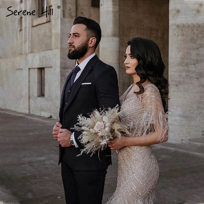 Dubai Feathers Brown Mermaid Evening Dresses  LA71323