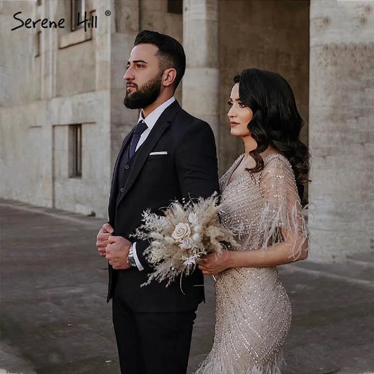 Dubai Feathers Brown Mermaid Evening Dresses  LA71323