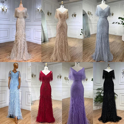 Dubai Feathers Brown Mermaid Evening Dresses  LA71323