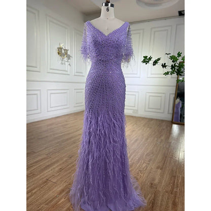 Dubai Feathers Brown Mermaid Evening Dresses  LA71323