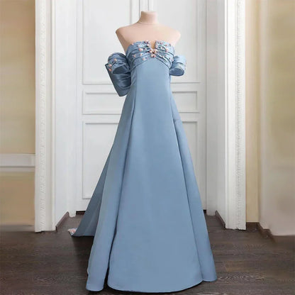 Luxury Dubai   Arabic Blue Beaded A-Line Saudi Evening Gown for Formal Occasion LA72792