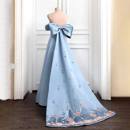 Luxury Dubai   Arabic Blue Beaded A-Line Saudi Evening Gown for Formal Occasion LA72792