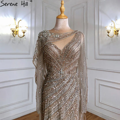 Luxury Dubai   Brown Luxury Mermaid Evening Dress Gown Beaded Elegant High Split For Formal Occasion LA70301L