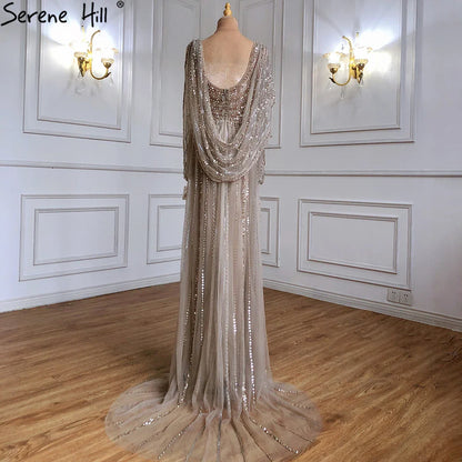 Luxury Dubai   Brown Luxury Mermaid Evening Dress Gown Beaded Elegant High Split For Formal Occasion LA70301L