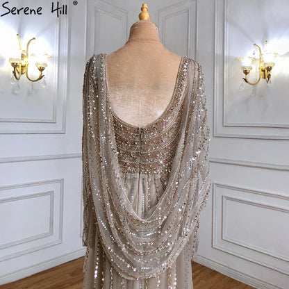 Luxury Dubai   Brown Luxury Mermaid Evening Dress Gown Beaded Elegant High Split For Formal Occasion LA70301L