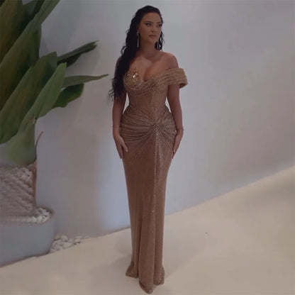 Luxury Dubai   Nude Saudi Arabic Beaded High Split Evening Dresses Gowns for Formal Occasion LA72807