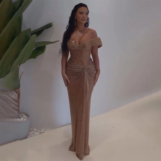 Luxury Dubai   Nude Saudi Arabic Beaded High Split Evening Dresses Gowns for Formal Occasion LA72807