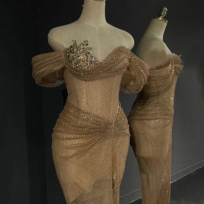 Luxury Dubai   Nude Saudi Arabic Beaded High Split Evening Dresses Gowns for Formal Occasion LA72807