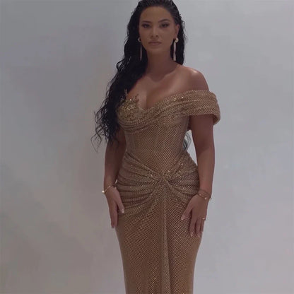 Luxury Dubai   Nude Saudi Arabic Beaded High Split Evening Dresses Gowns for Formal Occasion LA72807
