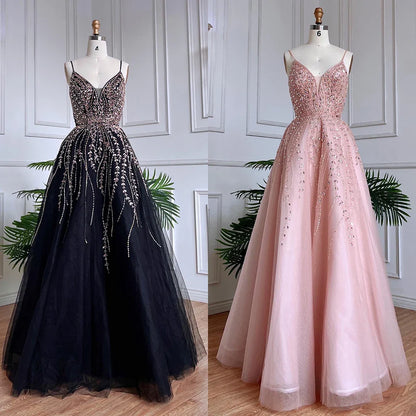 Luxury Dubai  Arabic Long A-Line  Spaghetti Strap Graduation School Party Gown Celebrity Prom Dresses LA71887