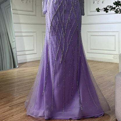 Luxury Dubai  Elegant Mermaid Evening Gown Nude Beaded for Formal Occasion Saudi Arabic LA72827