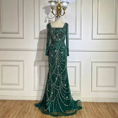 Serene Hill Dark Green Mermaid Dress Crystal Beaded Arabic Evening Gown for Women Perfect for Weddings and Parties 2025 LA72242