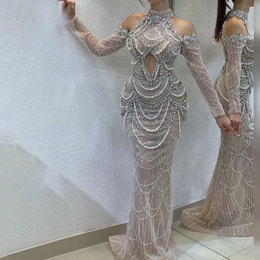 Nude Cutout Luxury Evening Dress Dubai Style for Women LA72607