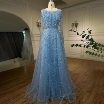 Dubai Designer Luxury Nude A-Line Beaded Evening Dress LA72088