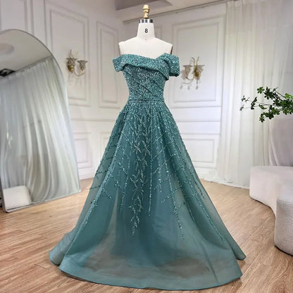 Serene Hill Elegant Black Beaded A-Line Evening Gown 2025 - Off-Shoulder Luxury Dress for Women - Long Party Dress LA72224