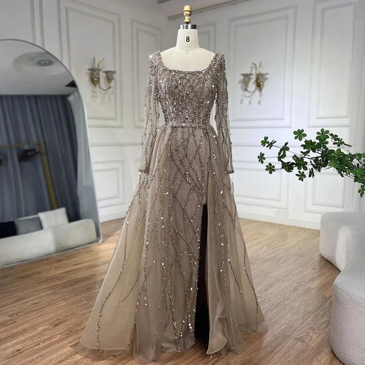Dubai Luxury Beaded Mermaid Evening Dress With Long Sleeves LA70765L