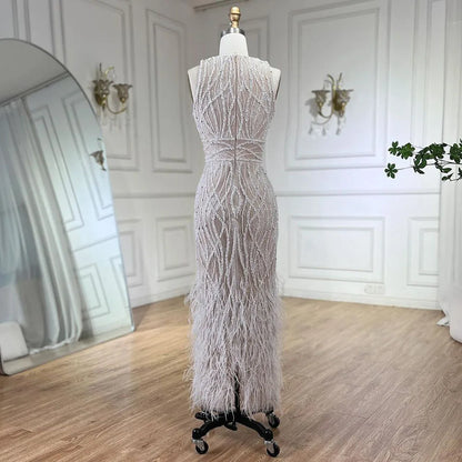 Elegant Arabic  Black & White Feather  Midi  Evening Dresses  LA72076