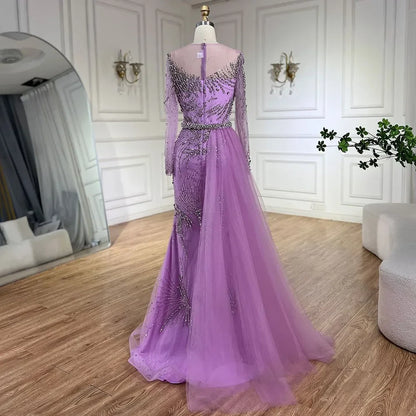 Purple Evening Gowns with Beaded Skirt and Lace-up Detail LA72376