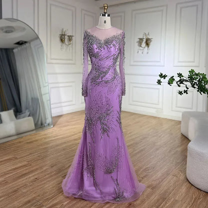 Purple Evening Gowns with Beaded Skirt and Lace-up Detail LA72376