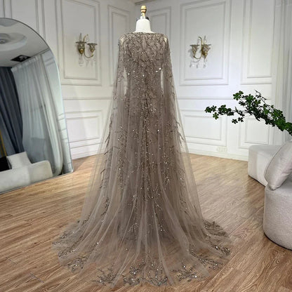 Caramel Mermaid Beaded Evening Dress with Cape Sleeves LA72149