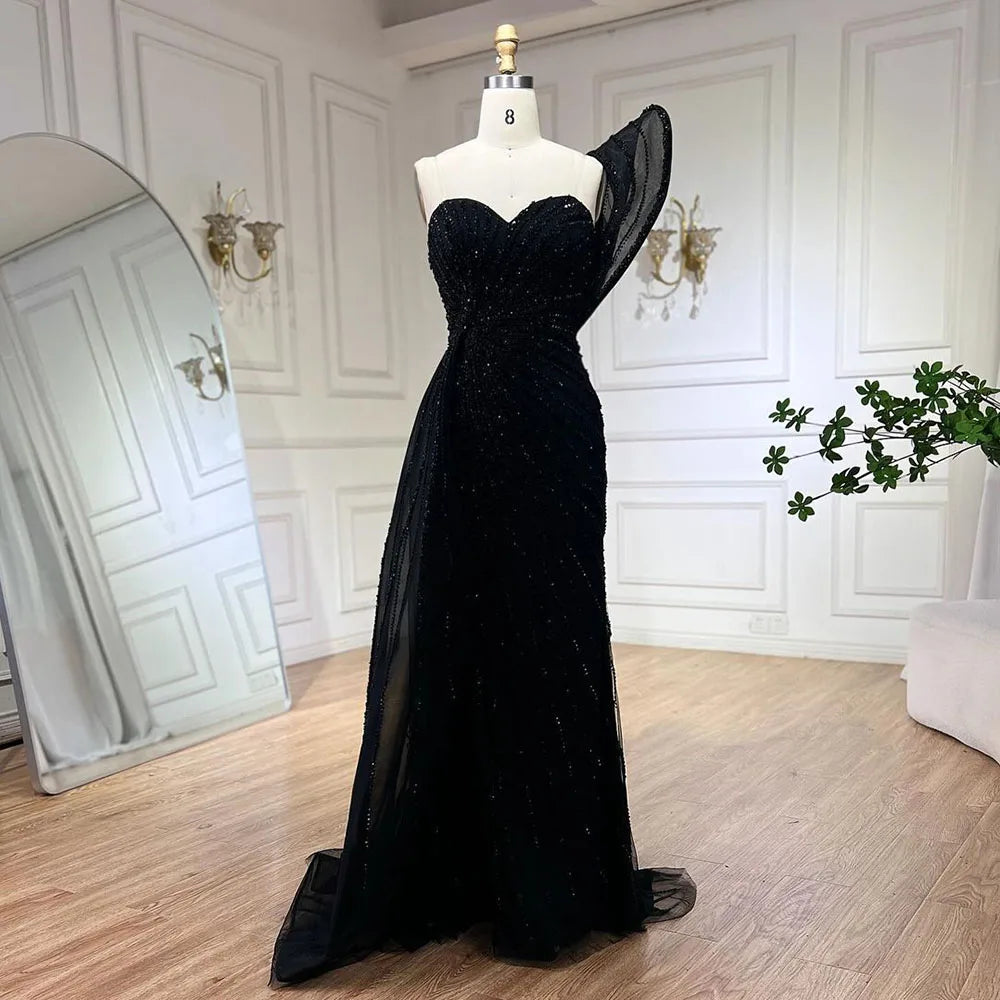 Luxury Dubai  Green Mermaid High Split One Shoulder Beaded Evening Dresses Gowns For  Wedding Party  LA71779