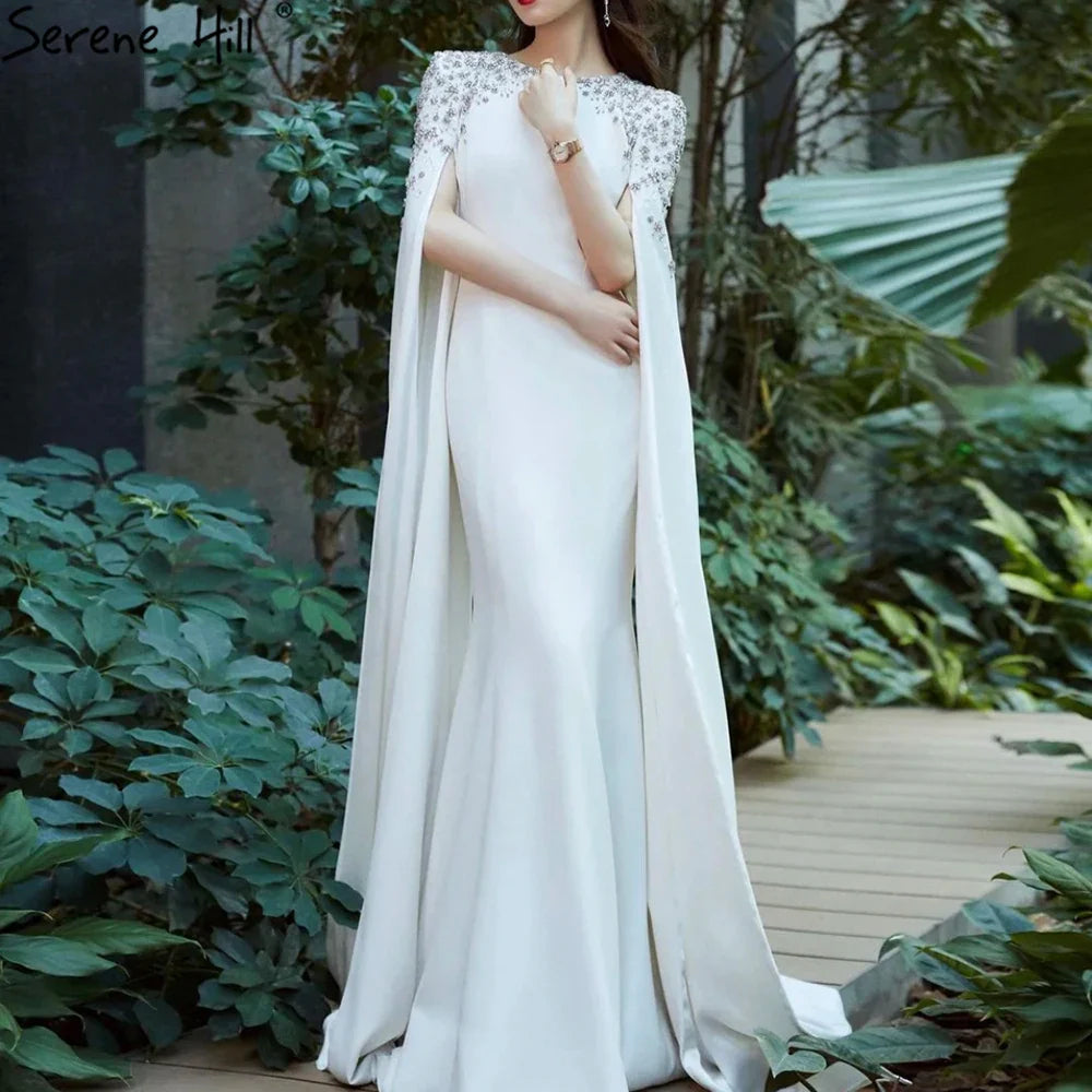 Luxury White Mermaid Evening Dress with Cape LA70934