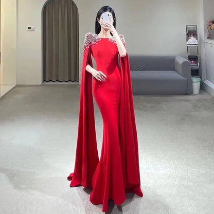 Luxury White Mermaid Evening Dress with Cape LA70934