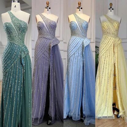 Serene Hill Lilac Mermaid Elegant With Overskirt Sexy One-Shoulder Evening Dresses Gowns Luxury Beaded  Party LA71712