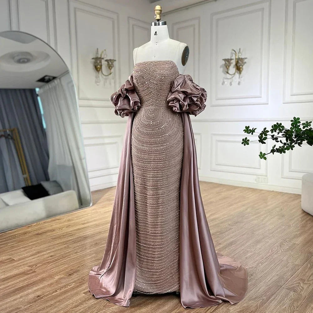 Luxury Arabic Dusty Rose Evening Dresses with Cape  LA72543