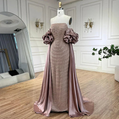 Luxury Arabic Dusty Rose Evening Dresses with Cape  LA72543