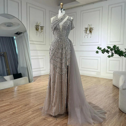 Luxury Beaded Caramel Mermaid Halter Evening Dress  LA71778A