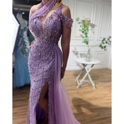 Luxury Beaded Caramel Mermaid Halter Evening Dress  LA71778A