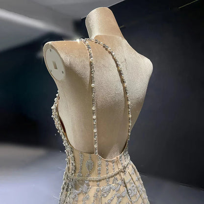 Serene Hill Luxury Dubai Arabia Nude Beaded One Shoulder Mermaid Elegant Evening Dresses Gowns For Woman Wedding Party LA71538