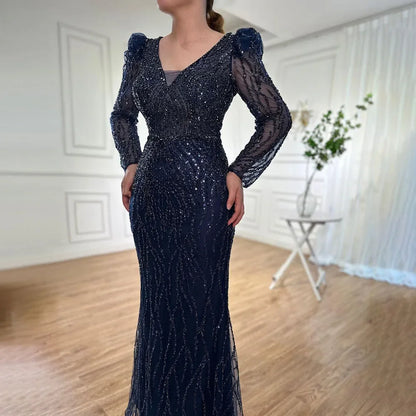 Luxury Lilac Mermaid Beaded Evening Dress LA71931