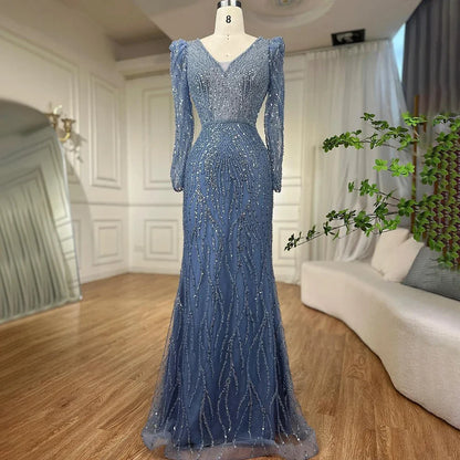 Luxury Lilac Mermaid Beaded Evening Dress LA71931