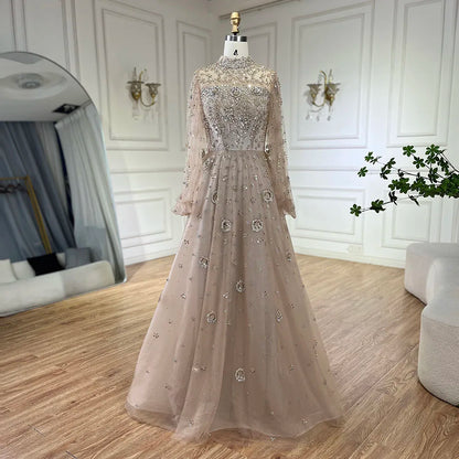 Elegant Champagne Evening Dress with Long Sleeves LA72594