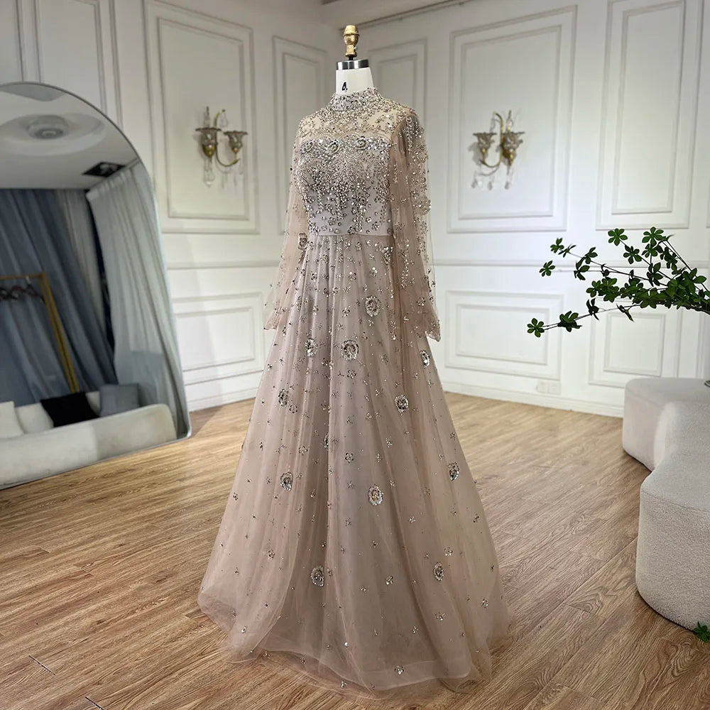 Elegant Champagne Evening Dress with Long Sleeves LA72594