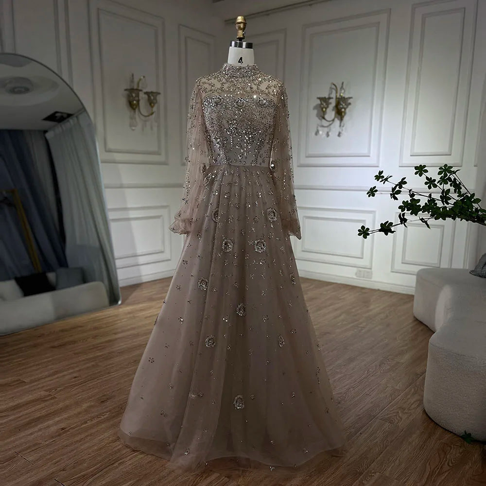 Elegant Champagne Evening Dress with Long Sleeves LA72594