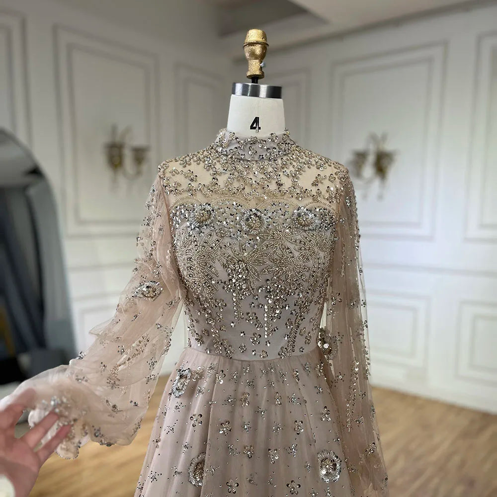 Elegant Champagne Evening Dress with Long Sleeves LA72594